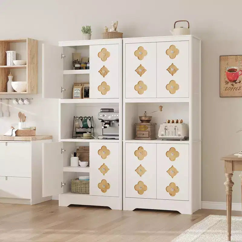 Alacena alta de 72 pulgadas, Mueble de despensa para cocina con encimera para microondas, Armario de madera independiente con puerta tallada con motivos florales