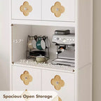 Alacena alta de 72 pulgadas, Mueble de despensa para cocina con encimera para microondas, Armario de madera independiente con puerta tallada con motivos florales