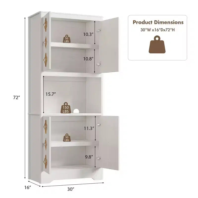 Alacena alta de 72 pulgadas, Mueble de despensa para cocina con encimera para microondas, Armario de madera independiente con puerta tallada con motivos florales