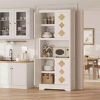 Alacena alta de 72 pulgadas, Mueble de despensa para cocina con encimera para microondas, Armario de madera independiente con puerta tallada con motivos florales