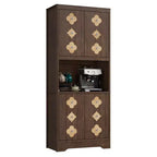 Alacena alta de 72 pulgadas, Mueble de despensa para cocina con encimera para microondas, Armario de madera independiente con puerta tallada con motivos florales