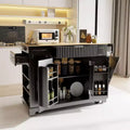 MooxvMoo Rolling Kichen Island on Wheels with Power Outlet, Portable Kitchen Island Cart with Trash Can Storage for 10 Gallon Black