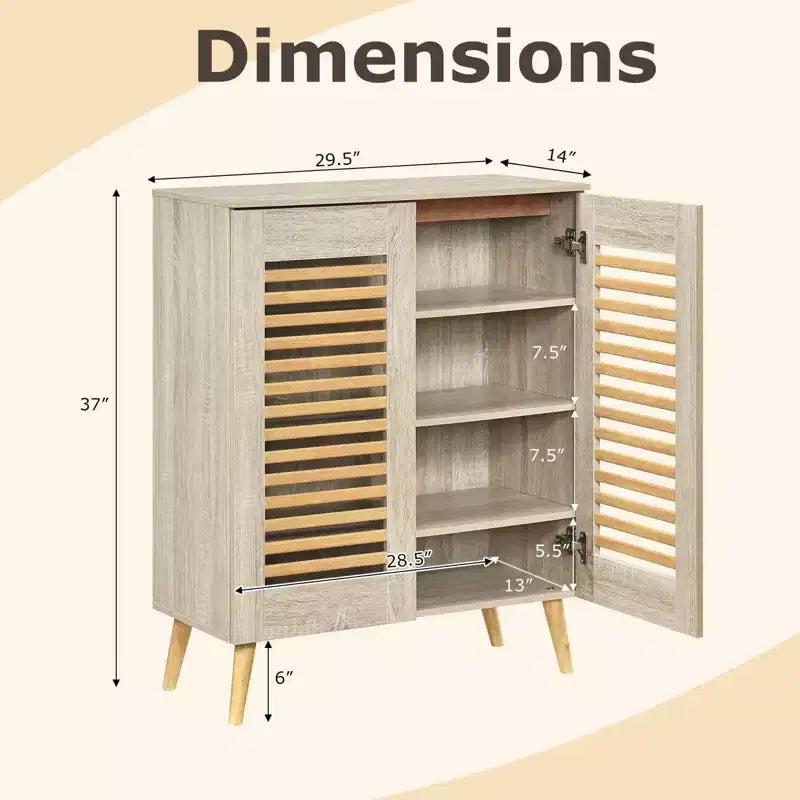 Shoe Cabinet with 2 Louvered Doors&3 Removable Shelves,5-Tier NarrowCabinet Natural/Walnut