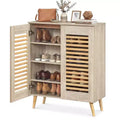 Costway Shoe Cabinet with 2 Louvered Doors&3 Removable Shelves,5-Tier NarrowCabinet Natural/Walnut