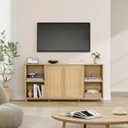 Mueble de TV Bohemio de 70" para Sala de Estar - Centro de Entretenimiento con 2 Puertas de Ratán y 4 Estantes Abiertos, Consola Multimedia con Almacenamiento para Dormitorio