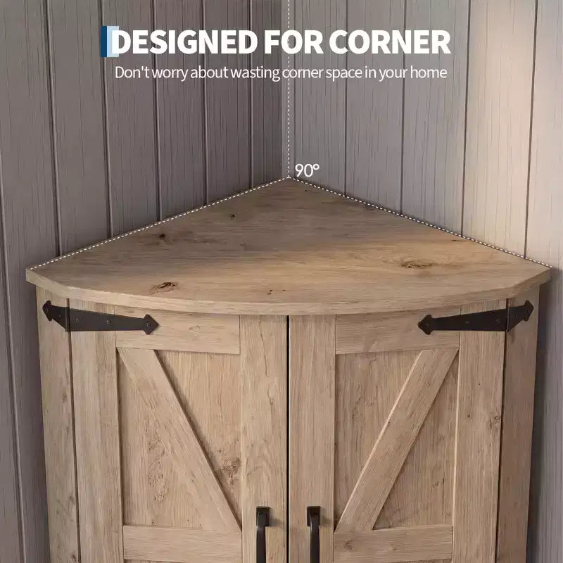 Mueble esquinero de granja de 65 pulgadas, mueble de despensa de cocina de madera con estantes ajustables, aparador independiente para cocina, sala de estar, blanco