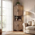 Mueble esquinero de granja de 65 pulgadas, mueble de despensa de cocina de madera con estantes ajustables, aparador independiente para cocina, sala de estar, blanco