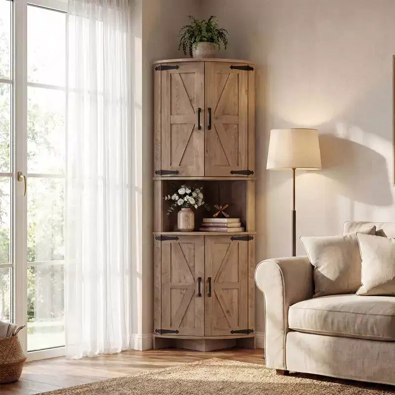 Mueble esquinero de granja de 65 pulgadas, mueble de despensa de cocina de madera con estantes ajustables, aparador independiente para cocina, sala de estar, blanco