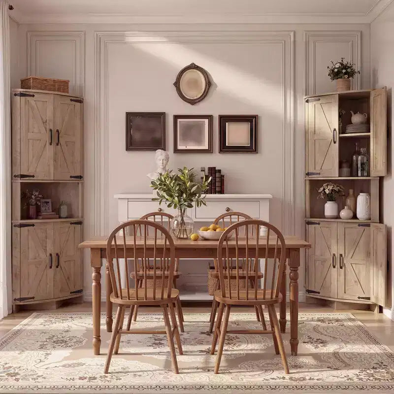 Mueble esquinero de granja de 65 pulgadas, mueble de despensa de cocina de madera con estantes ajustables, aparador independiente para cocina, sala de estar, blanco
