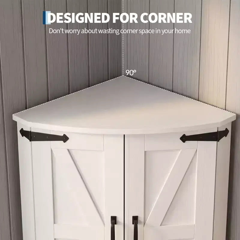 Mueble esquinero de granja de 65 pulgadas, mueble de despensa de cocina de madera con estantes ajustables, aparador independiente para cocina, sala de estar, blanco
