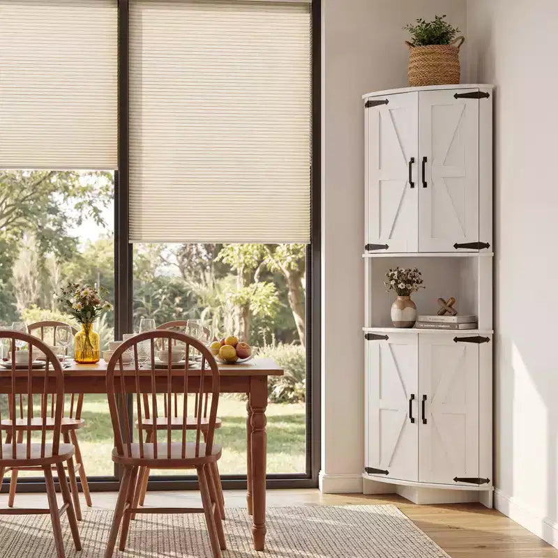 Mueble esquinero de granja de 65 pulgadas, mueble de despensa de cocina de madera con estantes ajustables, aparador independiente para cocina, sala de estar, blanco