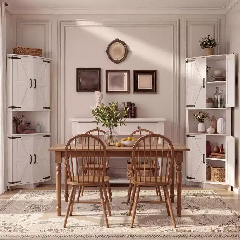 Mueble esquinero de granja de 65 pulgadas, mueble de despensa de cocina de madera con estantes ajustables, aparador independiente para cocina, sala de estar, blanco
