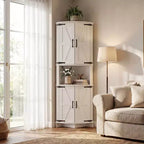Mueble esquinero de granja de 65 pulgadas, mueble de despensa de cocina de madera con estantes ajustables, aparador independiente para cocina, sala de estar, blanco