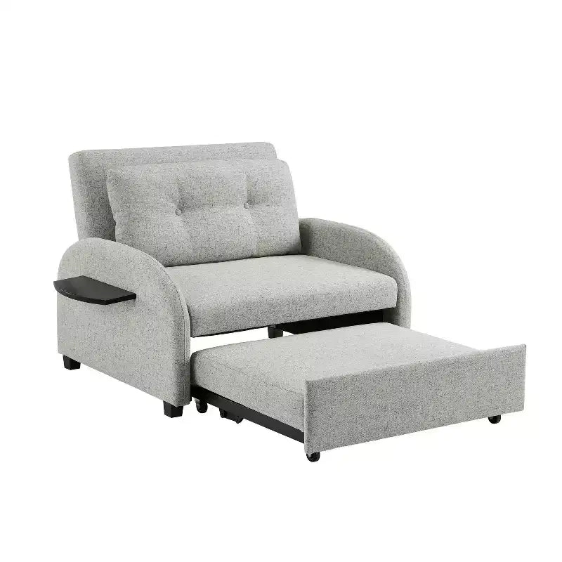 Powell Twin Braxton Woven Polyester Fabric Black Wood Frame and Tray Table Convertible Bed Gray: Multifunctional Design, Easy Mobility