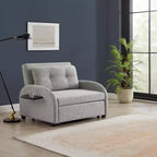 Cama convertible en mesa Twin Woven de poliéster, con estructura de madera negra y mesa-bandeja, gris: diseño multifuncional, fácil movilidad