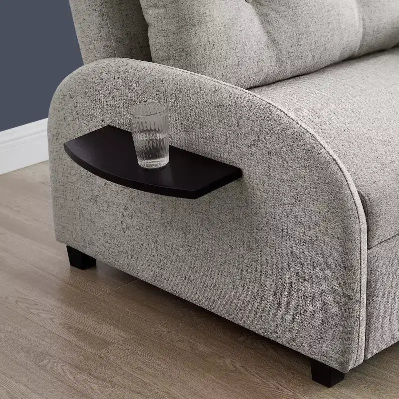 Cama convertible en mesa Twin Woven de poliéster, con estructura de madera negra y mesa-bandeja, gris: diseño multifuncional, fácil movilidad