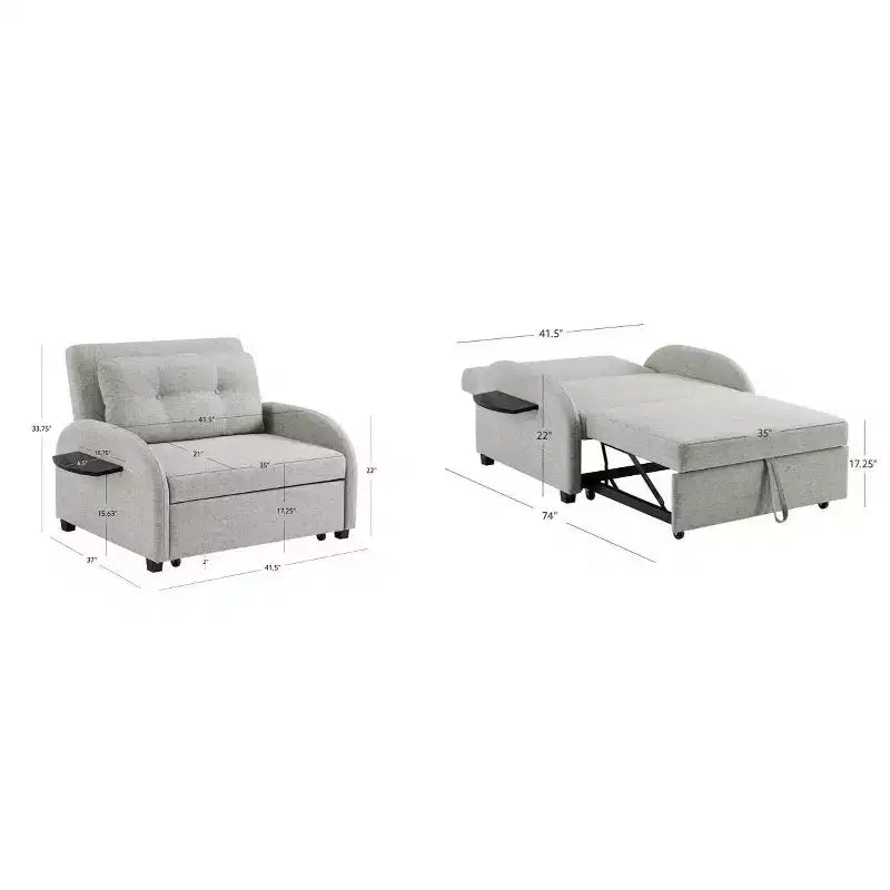 Cama convertible en mesa Twin Woven de poliéster, con estructura de madera negra y mesa-bandeja, gris: diseño multifuncional, fácil movilidad