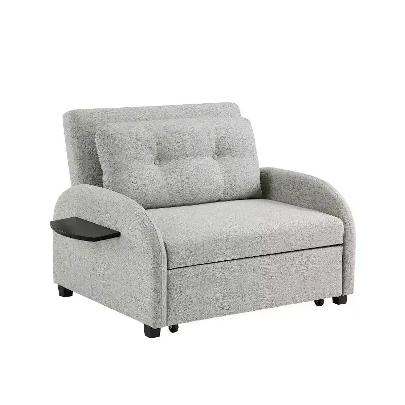 Twin Woven Polyester Fabric Black Wood Frame and Tray Table Convertible Bed Gray: Multifunctional Design, Easy Mobility