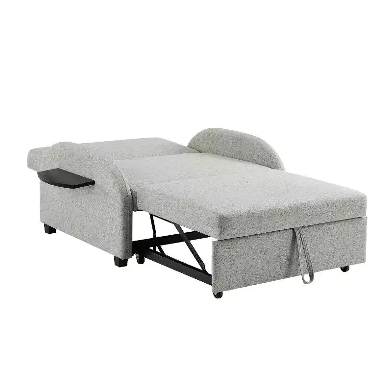 Twin Woven Polyester Fabric Black Wood Frame and Tray Table Convertible Bed Gray: Multifunctional Design, Easy Mobility