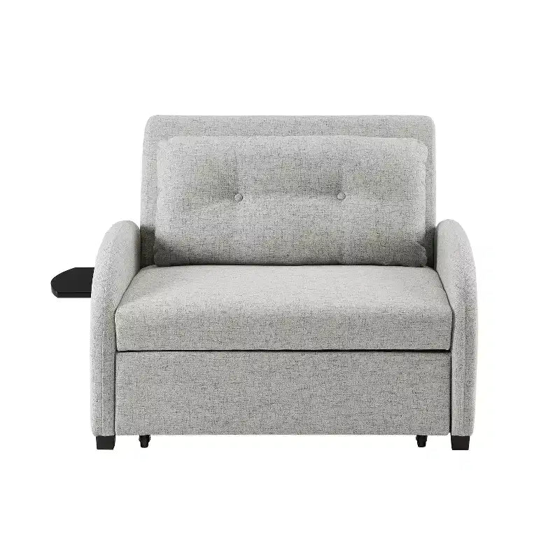 Cama convertible en mesa Twin Woven de poliéster, con estructura de madera negra y mesa-bandeja, gris: diseño multifuncional, fácil movilidad