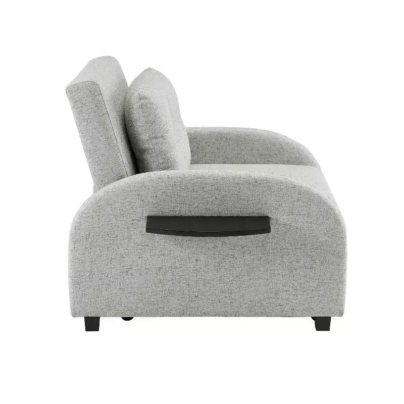 Cama convertible en mesa Twin Woven de poliéster, con estructura de madera negra y mesa-bandeja, gris: diseño multifuncional, fácil movilidad