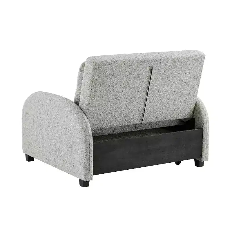 Cama convertible en mesa Twin Woven de poliéster, con estructura de madera negra y mesa-bandeja, gris: diseño multifuncional, fácil movilidad