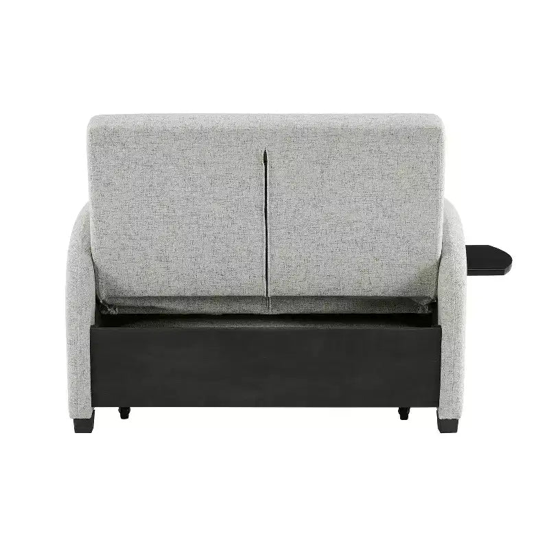 Cama convertible en mesa Twin Woven de poliéster, con estructura de madera negra y mesa-bandeja, gris: diseño multifuncional, fácil movilidad