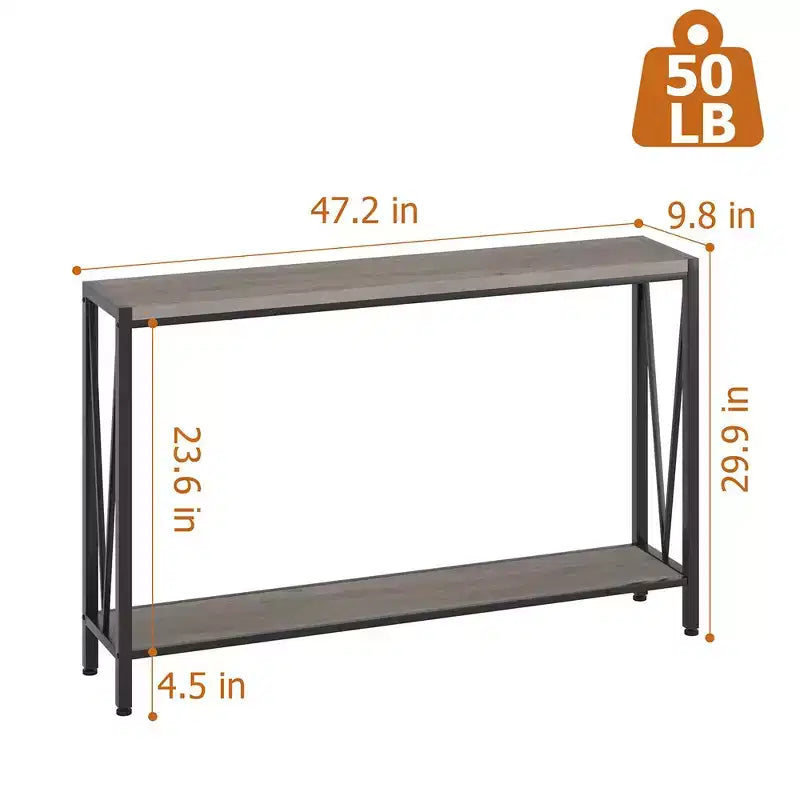 Mesa auxiliar de sofá estrecha de 2 niveles, mueble de entrada premium, 109 x 25 x 76 cm (gris)