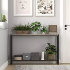 Mesa auxiliar de sofá estrecha de 2 niveles, mueble de entrada premium, 109 x 25 x 76 cm (gris)