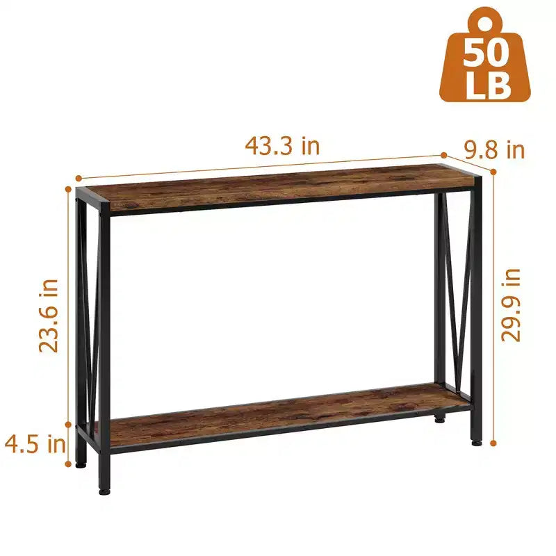 2-Tier Narrow Console Sofa Side Table, Premium Entryway Furniture, 42.9 x 9.8 x 29.9 (Gray )
