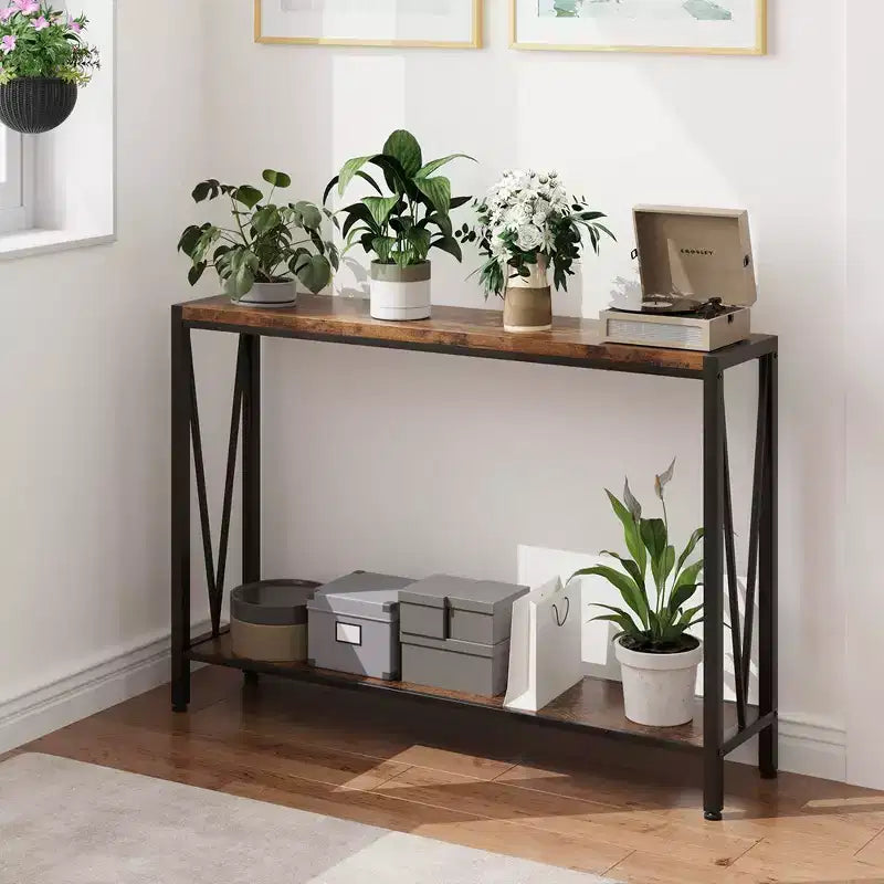 2-Tier Narrow Console Sofa Side Table, Premium Entryway Furniture, 42.9 x 9.8 x 29.9 (Gray )