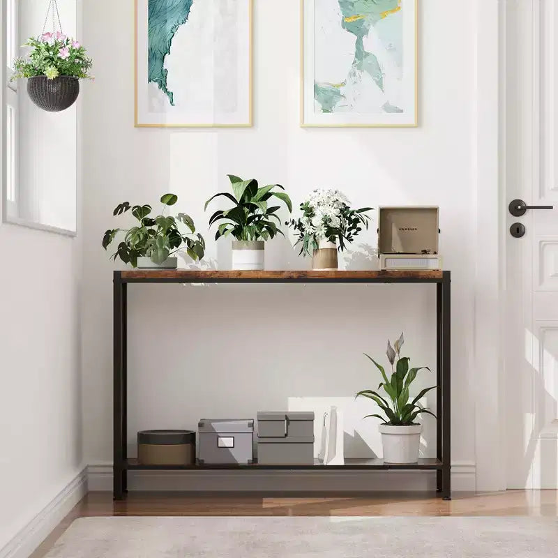 2-Tier Narrow Console Sofa Side Table, Premium Entryway Furniture, 42.9 x 9.8 x 29.9 (Gray )