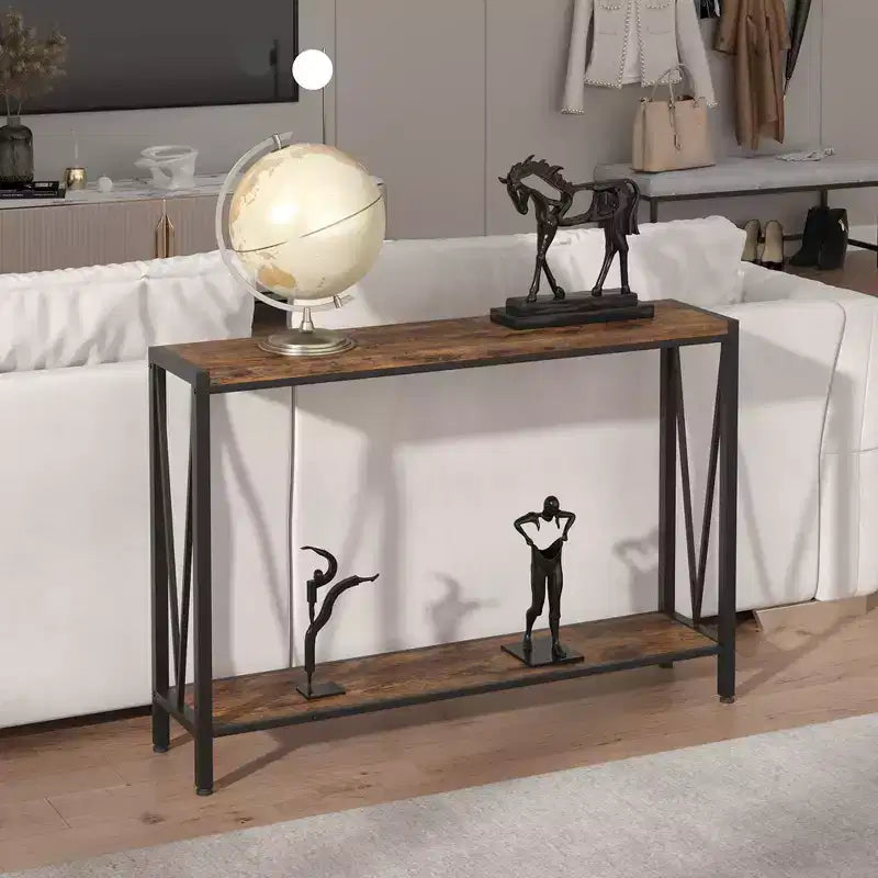 2-Tier Narrow Console Sofa Side Table, Premium Entryway Furniture, 42.9 x 9.8 x 29.9 (Gray )