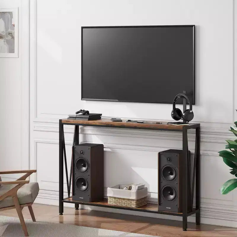Mesa auxiliar de sofá estrecha de 2 niveles, mueble de entrada premium, 109 x 25 x 76 cm (gris)