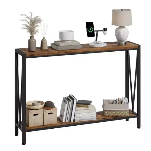 Whizmax 2-Tier Narrow Console Sofa Side Table, Premium Entryway Furniture, 42.9 x 9.8 x 29.9 (Gray )