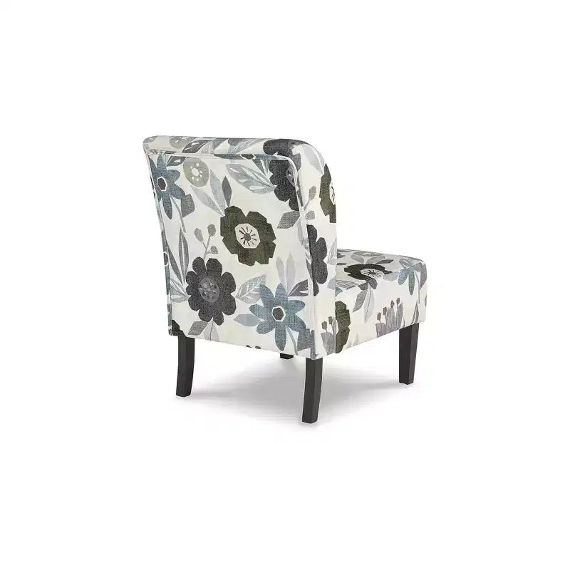 Accent Chair, Armless, Floral Pattern Upholstery, Ivory/Blue/Charcoal/Brown