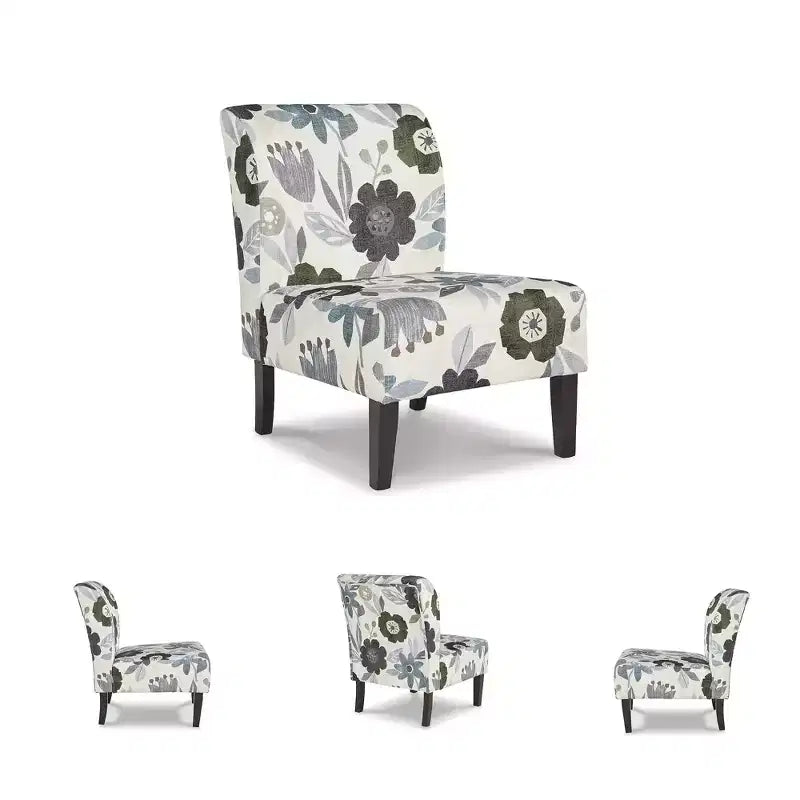 Sillón decorativo, Sin brazos, Tapicería con estampado floral, Marfil/Azul/Carbón/Marrón