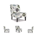 Sillón decorativo, Sin brazos, Tapicería con estampado floral, Marfil/Azul/Carbón/Marrón