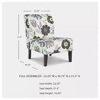 Sillón decorativo, Sin brazos, Tapicería con estampado floral, Marfil/Azul/Carbón/Marrón