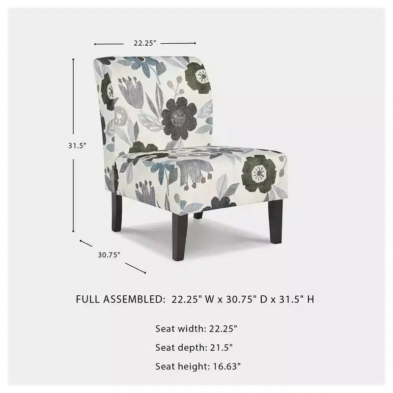 Sillón decorativo, Sin brazos, Tapicería con estampado floral, Marfil/Azul/Carbón/Marrón